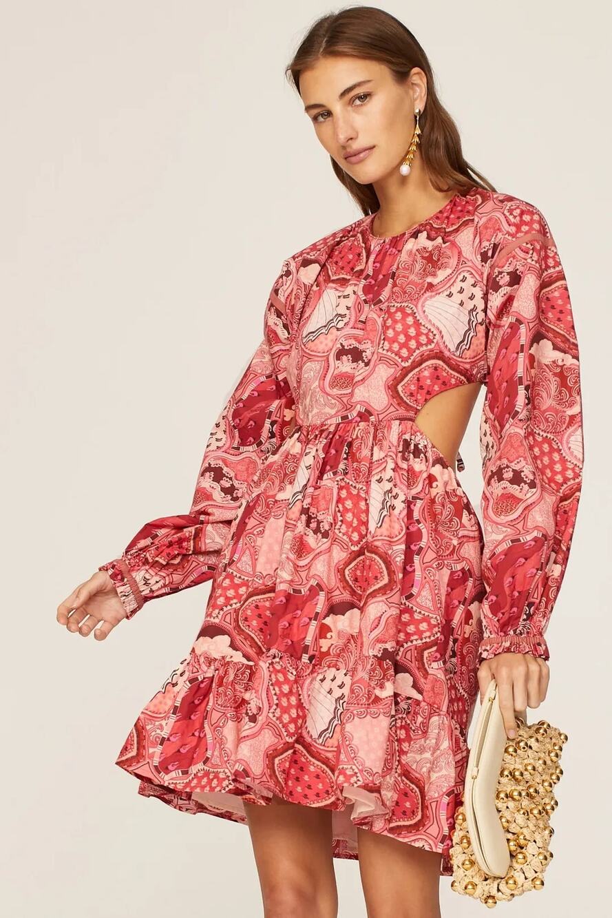 Chufy Hari Mini Dress in Pink Printed Open Back Size XS